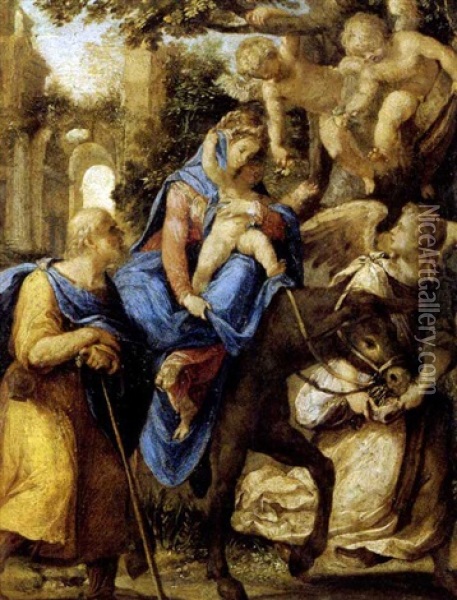 La Fuga In Egitto Oil Painting - Cristoforo Roncalli