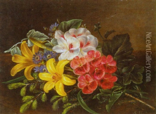 Blomsteropstilling Oil Painting - Alfrida Baadsgaard