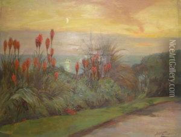 Coastal Garden Scene Oil Painting - John William Schofield