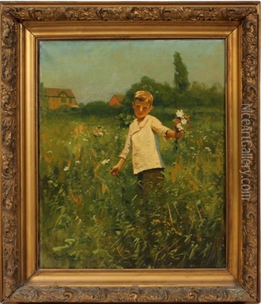 Boy With Bouquet Oil Painting - Gilbert Gaul