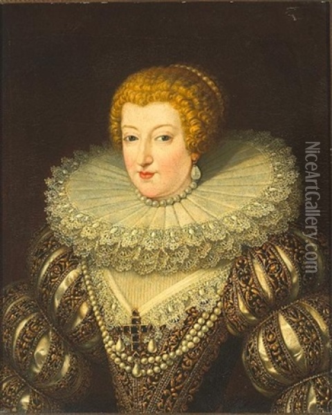 A Portrait Of Anne Of Austria, Half-length Oil Painting - Frans Pourbus the younger