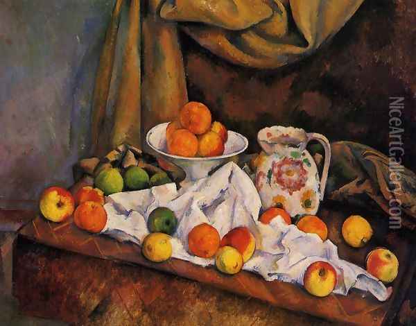 Fruit Bowl Pitcher And Fruit Oil Painting - Paul Cezanne