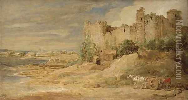 A castle by the sea, possibly Manorbier Castle, Pembrokeshire Oil Painting - James Ward