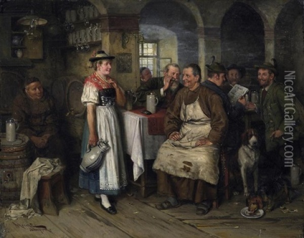 Im Wirtshaus. Klosterbruder Und Jager In Fohlicher Runde Oil Painting - Johann Adalbert Heine