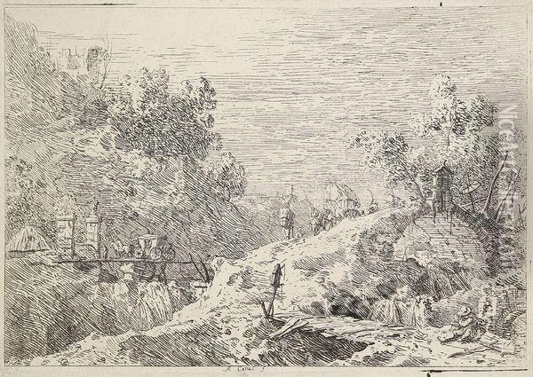 Paysage De Montagne Avec Cinq Ponts Oil Painting - (Giovanni Antonio Canal) Canaletto