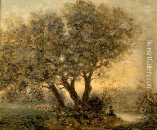 Berger Au Bord De La Riviere Oil Painting - Auguste Ii Boulard