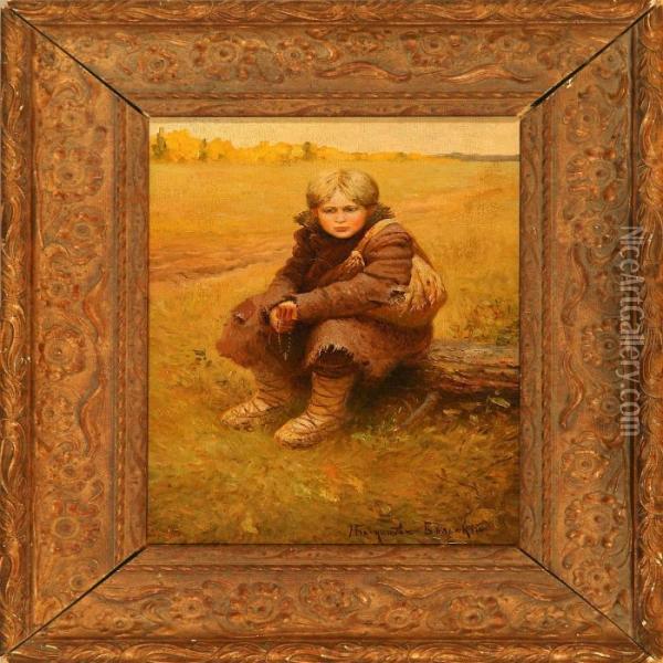 Young Pilgrim Resting On An Autumn Field Oil Painting - Nikolai Petrovich Bogdanov-Belsky