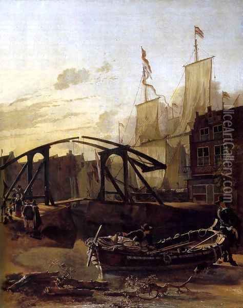 View of a Harbour in Schiedam Oil Painting - Adam Pynacker