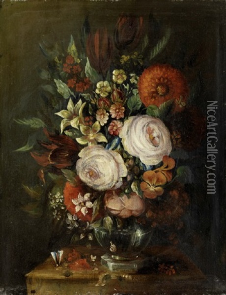 Blumenbouquet In Einer Glasvase Oil Painting - Caspar Hirschel