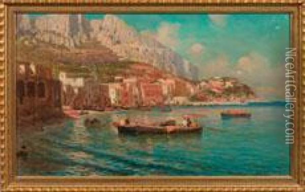 Ansicht Eines Pittoresken Fischerhafens An Der Kuste Von Capri Oil Painting - Giuseppe Giardiello