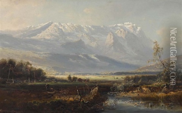 Blick Auf Alpspitze Und Das Zugspitzmassiv Oil Painting - Ferdinand Feldhuetter