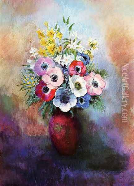 Anemones Oil Painting - Odilon Redon
