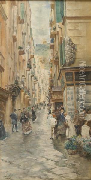 Il Corso Veduto Da Toledo N.322 Oil Painting - Attilio Pratella