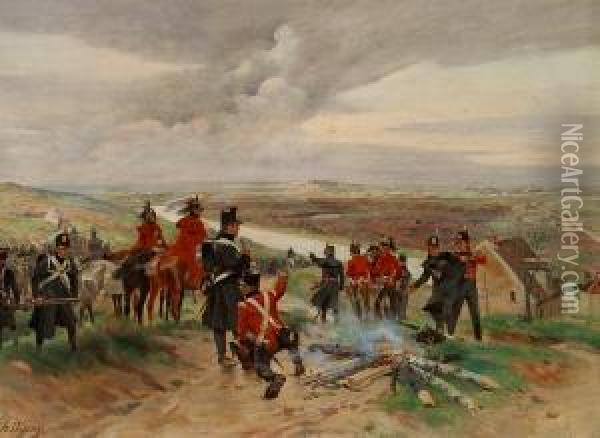 French Soldiers On The Outskirts Of A Town Oil Painting - Henri-Louis Dupray