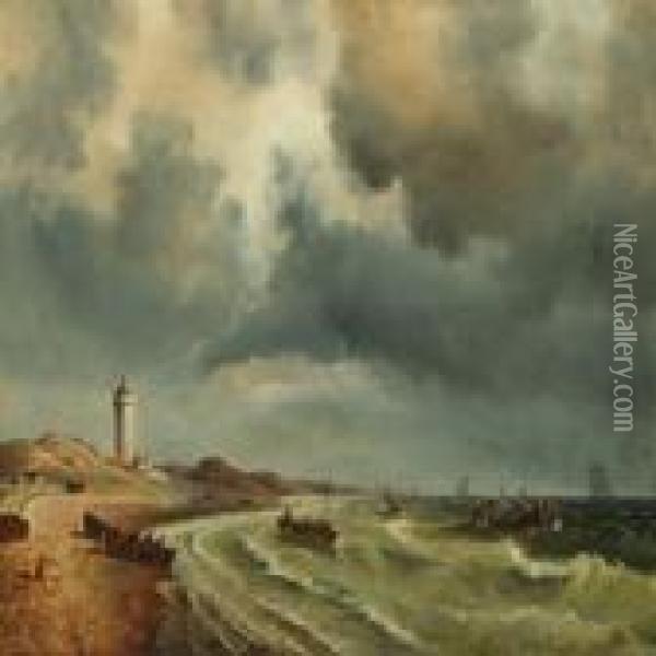 A Storm Brewing Near The Light Of Skagen Oil Painting - Carl Johan Neumann