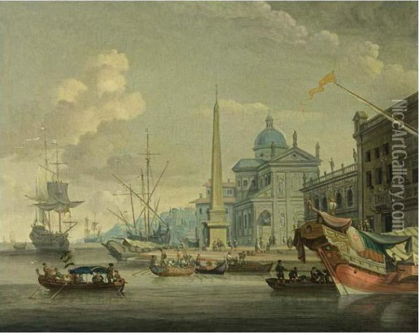 A Mediterranean Harbour Scene 
With The San Giorgio Maggiore And The Biblioteca Marziana Of Venice Oil Painting - Abraham Storck