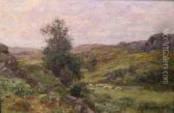 Sheepgrazing In A Moorland Valley Oil Painting - Richard Gay Somerset
