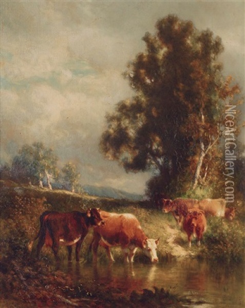 Kuhe An Der Tranke Oil Painting - William M. Hart