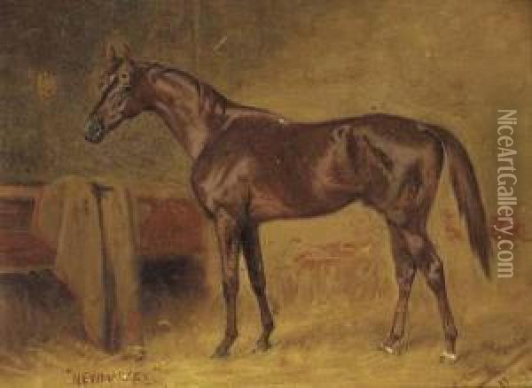 A Chestnut Racehorse In A Stable Oil Painting - Adrian Jones
