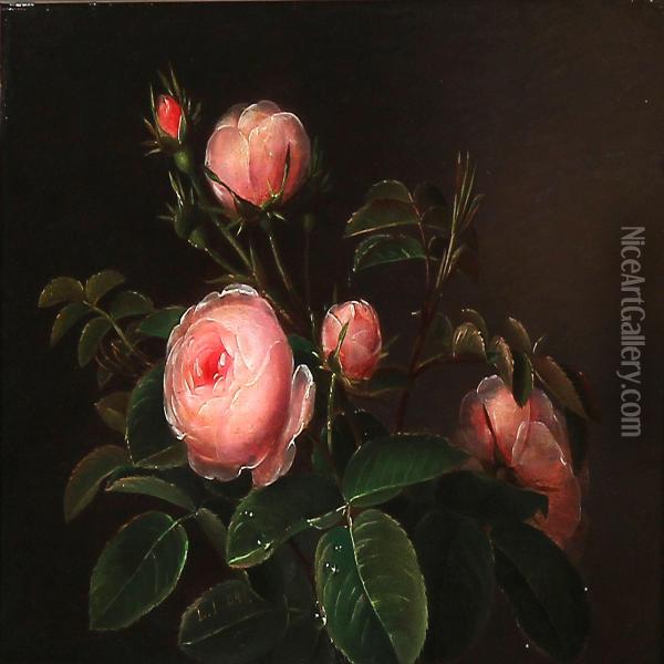 Pink Roses Oil Painting - Lucie M. Mandix Ingemann