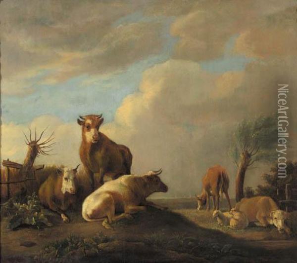 Cattle And Sheep In A Meadow Oil Painting - Paulus Potter