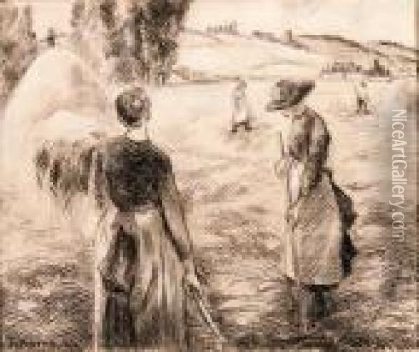 Paysannes Dans Un Champ Oil Painting - Camille Pissarro