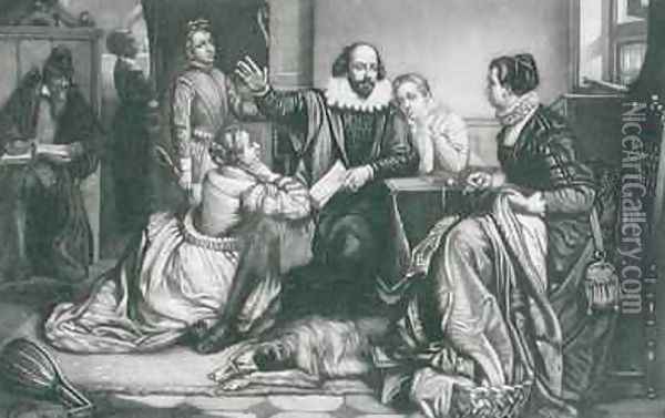 Shakespeare with his Family at Stratford Reciting the Tragedy Hamlet Oil Painting - Edouard Jean Conrad Hamman