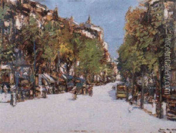 Figures In A Tree Lined Boulevard Oil Painting - James Kay