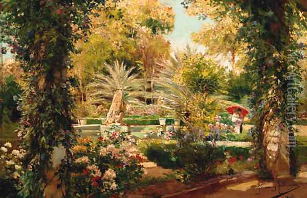 A sunlit garden Oil Painting - Manuel Garcia y Rodriguez