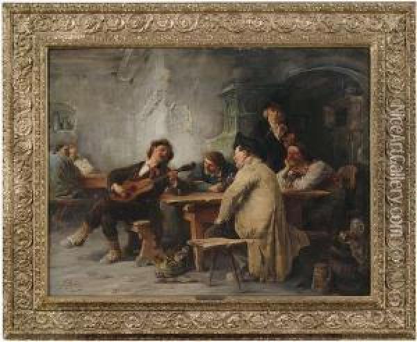A Vagrant Minstrel In A Tavern. Oil Painting - Friedrich von Keller
