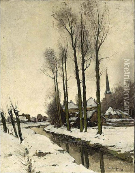 A View Of A Village In Winter Oil Painting - Paul Bodifee