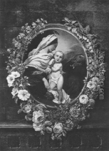 Die Heilige Familie, Umgeben Von Blumenranken Oil Painting - Pauline von Wellenheim