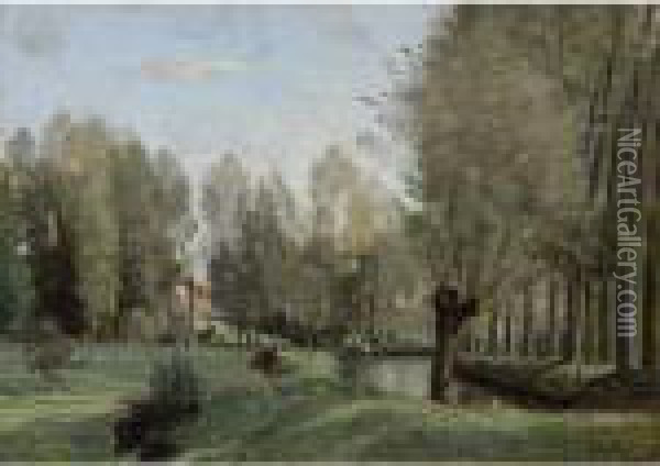 Le Printemps Pres D'arras, Au Bord De La Scarpe Oil Painting - Jean-Baptiste-Camille Corot