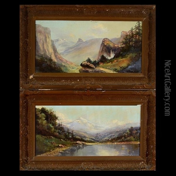 Mount Hood; Yosemite Valley (2 Works) Oil Painting - Richard de Treville