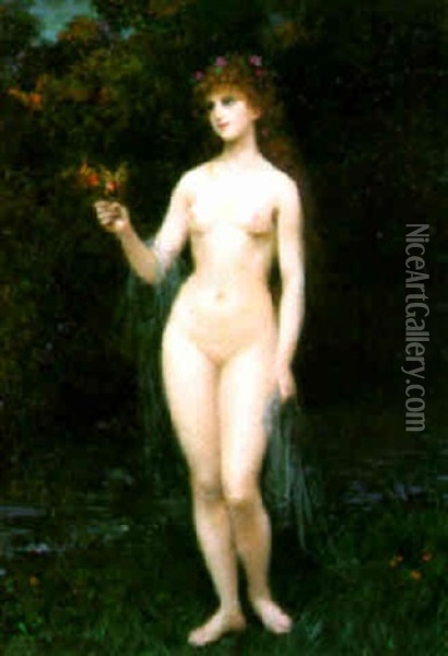 Nude On The River Bank Oil Painting - Edouard Alexandre Sain
