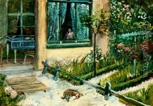 Flower Garden With Verandah Oil Painting - Hugo Scheiber