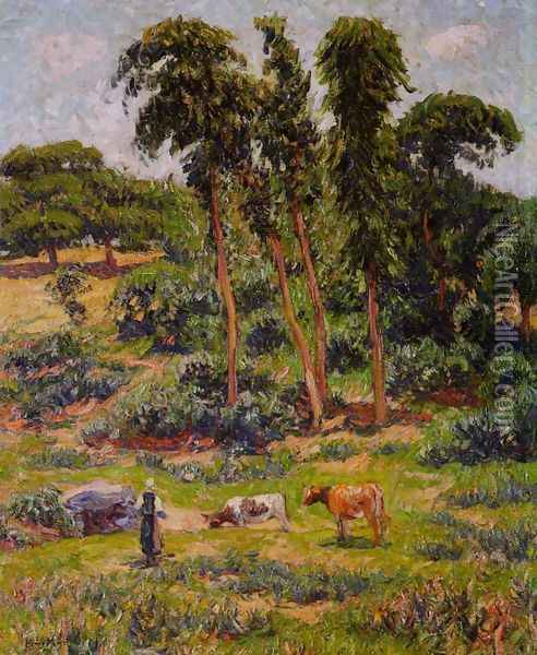 Peasant and Her Herd Oil Painting - Henri Moret