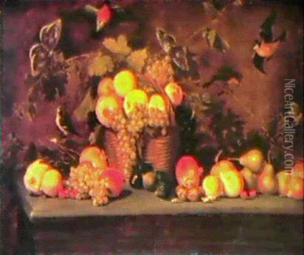 Nature Morte Au Panier De Fruits Avec Oiseaux Et Insectes   Sur Un Entablement Oil Painting -  Caravaggio
