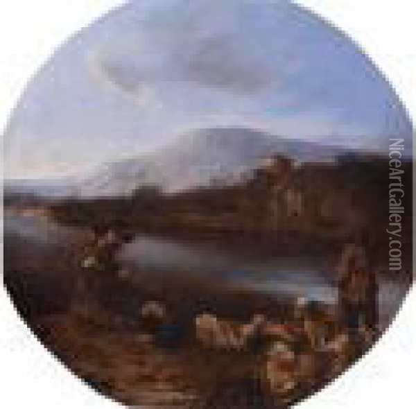 Hirten In Italienischer Landschaft
 Am Ufer Eines Flusses Oil Painting - Michelangelo Cerqouzzi