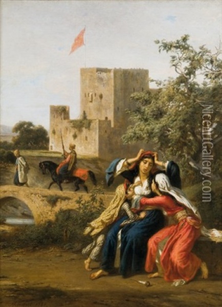 Femme Dont On Vient De Prendre Le Fils Pour La Conscription, Souvenir De Syrie Oil Painting - Antoine Alphonse Montfort