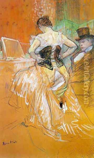 Elles: Woman in a Corset Oil Painting - Henri De Toulouse-Lautrec