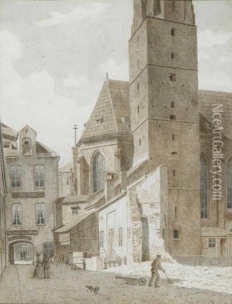 Munchen - Blick Auf Die Salvatorkirche. Oil Painting - Ludwig Huber