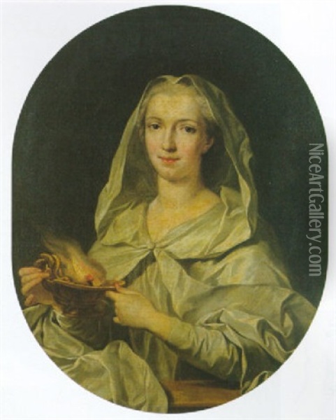 Portrait De Jeune Femme En Vestale Oil Painting - Louis Michel van Loo