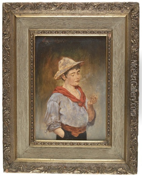 Sudlandischer Knabe Mit Hut Und Einer Zigarette Oil Painting - Eugen von Blaas