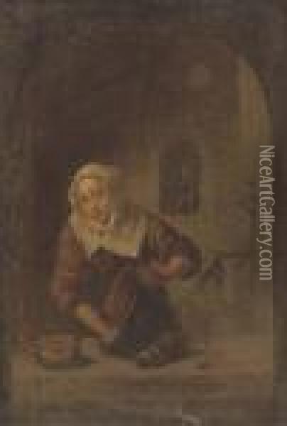 A Lady Washing At A Casement Oil Painting - Gerrit Dou