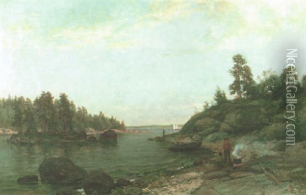 Kalastajat Rannalla Oil Painting - Berndt Adolf Lindholm