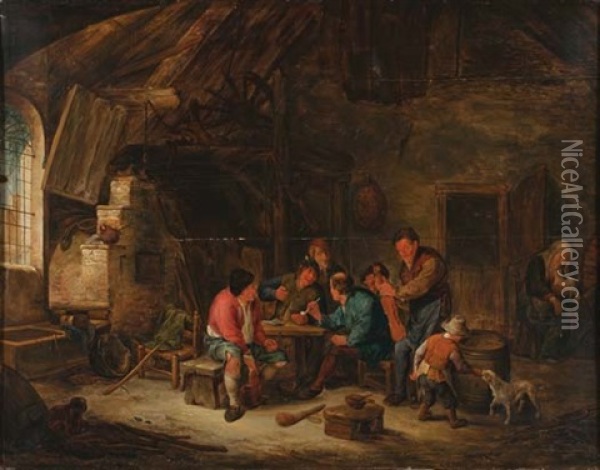 Fumeurs Et Violoniste Dans Un Interieur Rustique Oil Painting - Cornelis Dusart