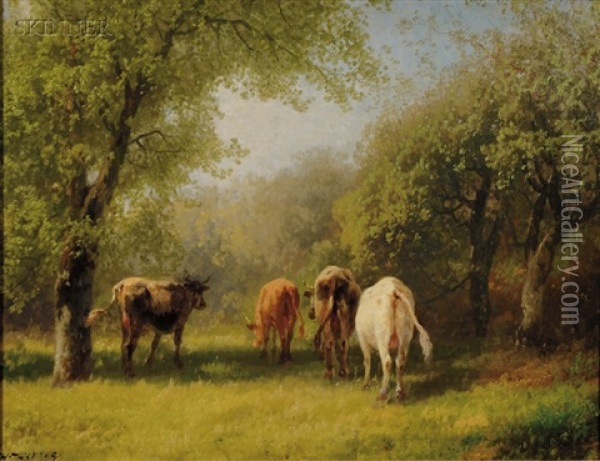 Cows Grazing Oil Painting - Hermann Herzog