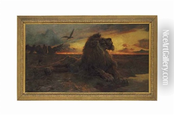 The Dying Lion Oil Painting - Herbert Thomas Dicksee