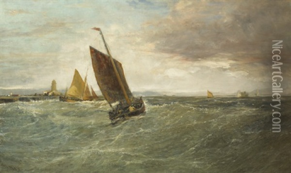 Fishing Boats Off A Harbour Oil Painting - Edwin Hayes